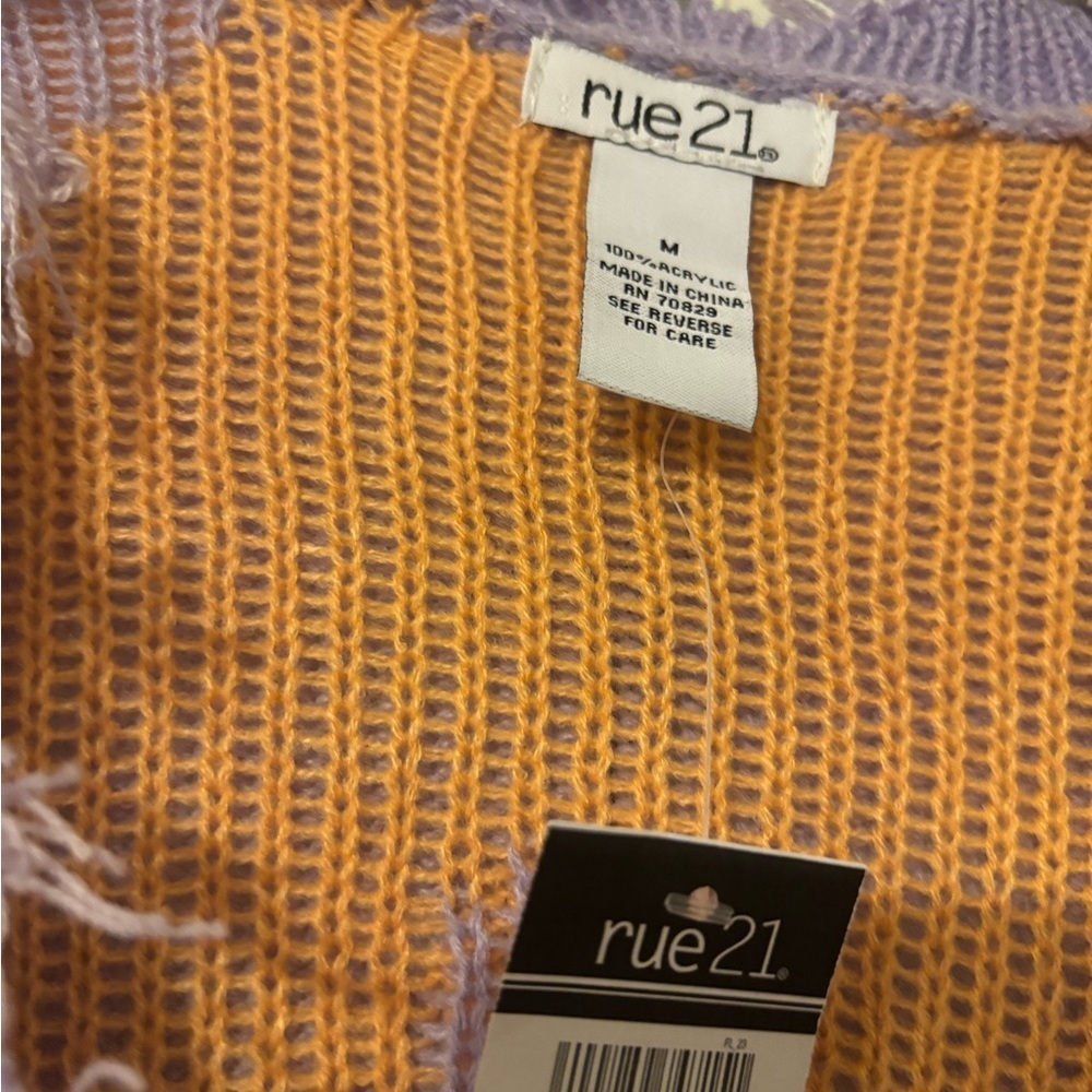 Rue21 V-Neck Distressed Sweater in Orange and Purple - Picture 3 of 4